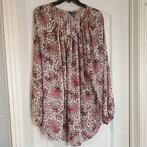 Chaps Red Paisley Peasant Blouse on White